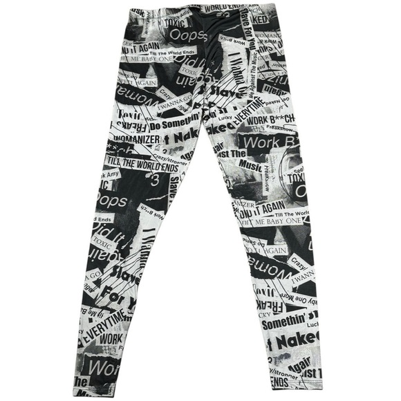 Britney Spears Collection Pants - NWOT Britney Spears Newspaper Print Lyric Leggings – Juniors XL – Y2K It Girl